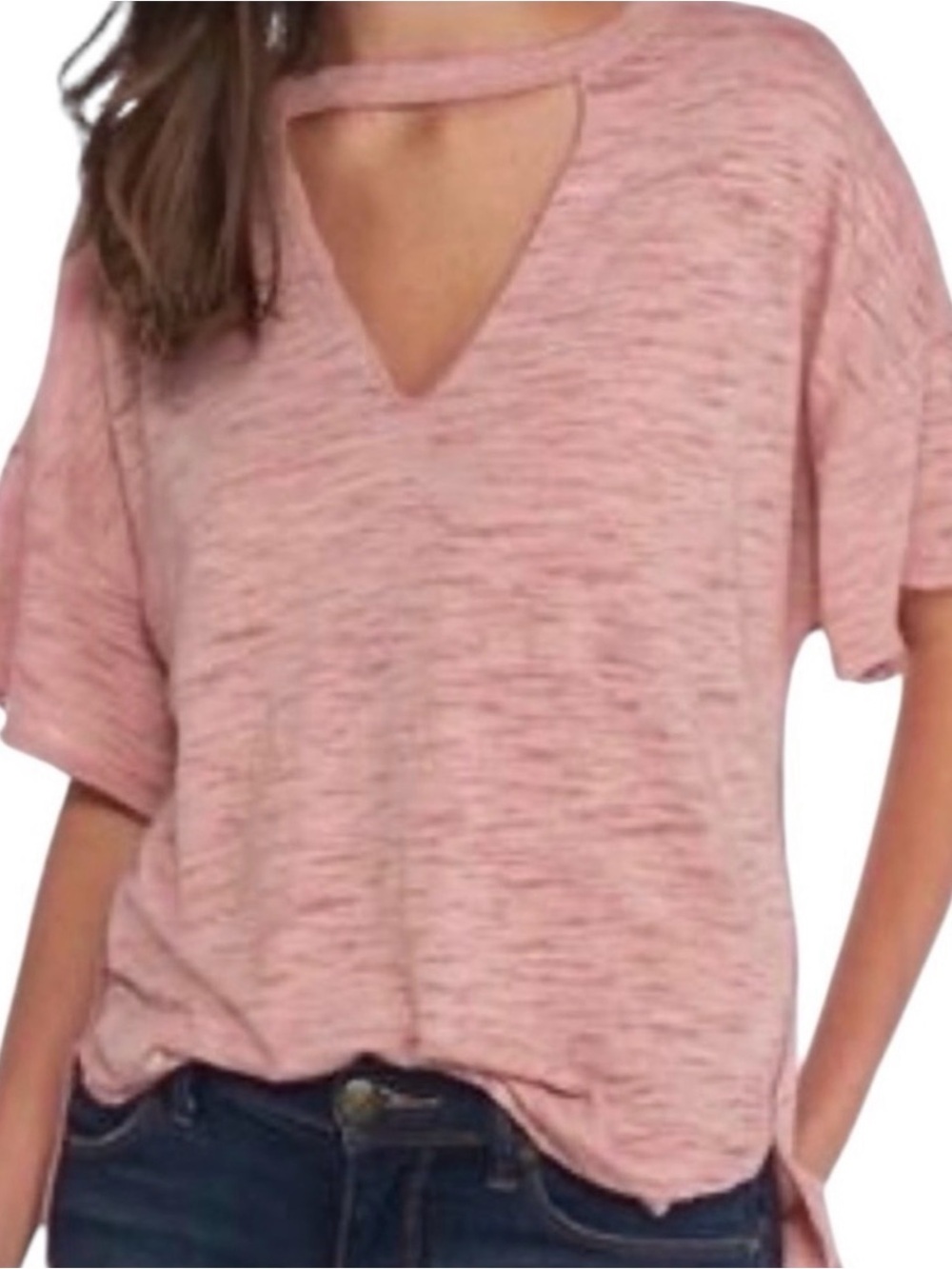 Free People Dusty Pink Keyhole V-Neck Short Sleeve Tee